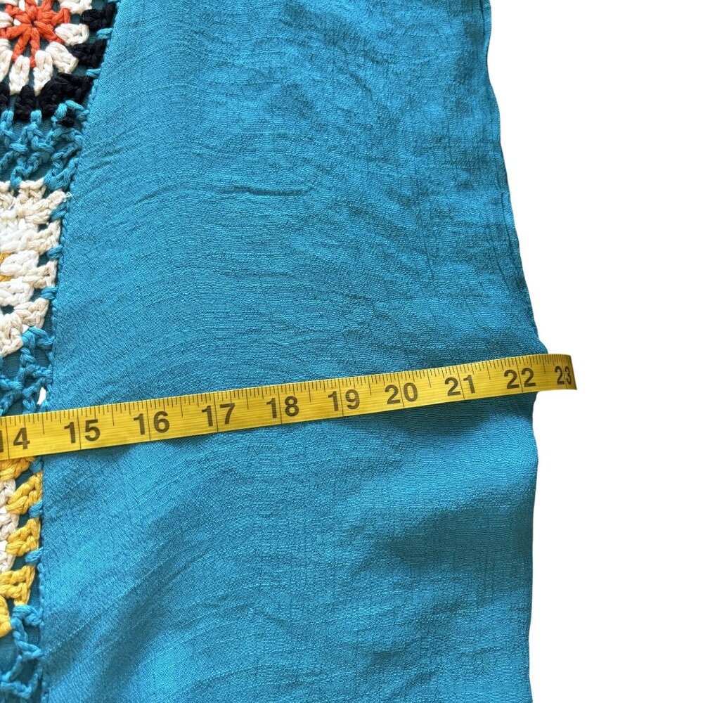 Crochet-Accented Teal Blue Kaftan Dress & White Beaded Bamboo Handbag Set - Picture 8 of 12